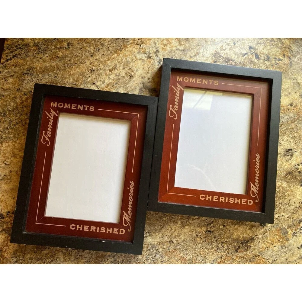 2 Family Moments Cherished Memories Wood Picture Frames Hanging Or Free Standing